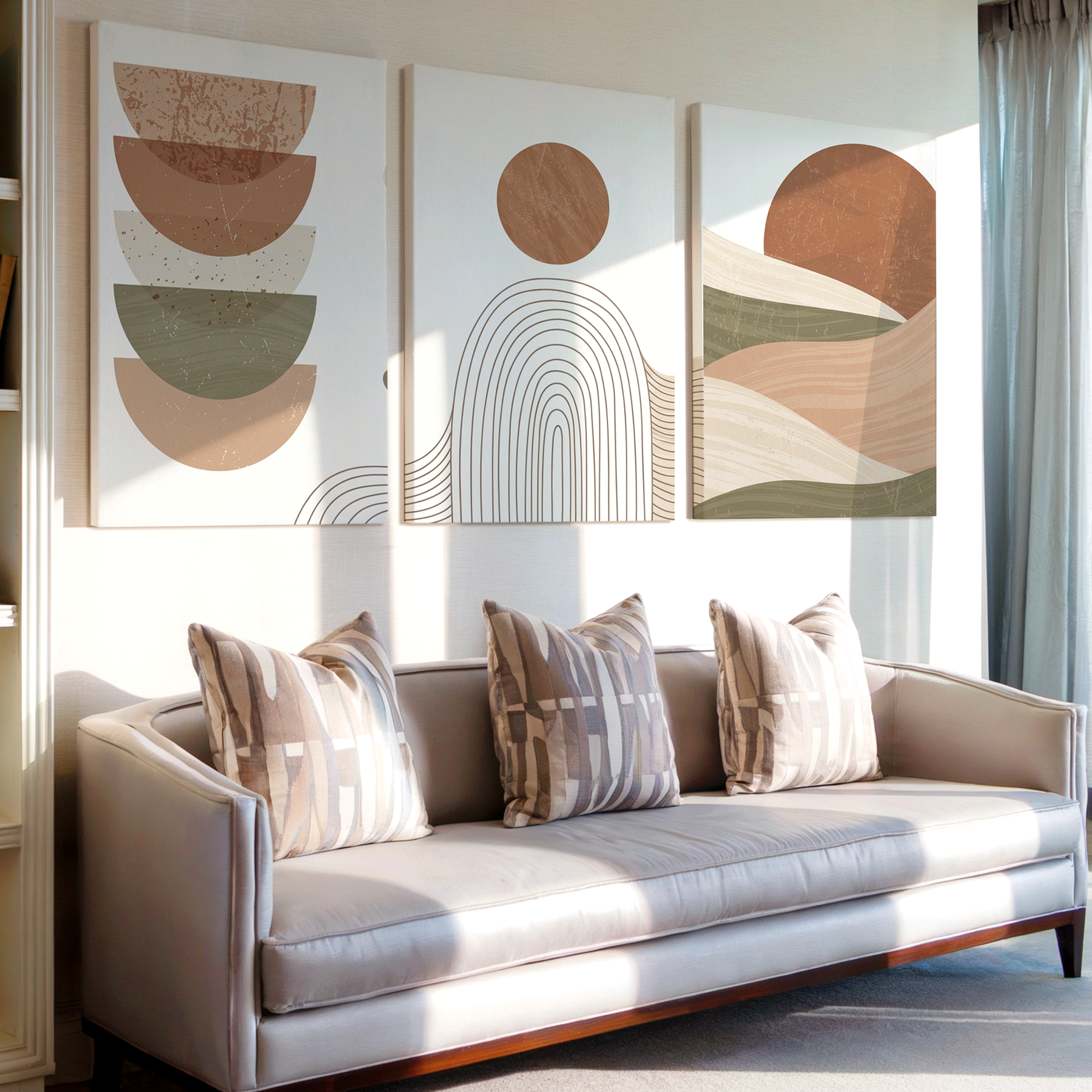 3 Pieces Modern Abstract Geometric Shapes Large Wall Art for Living Set Of 3