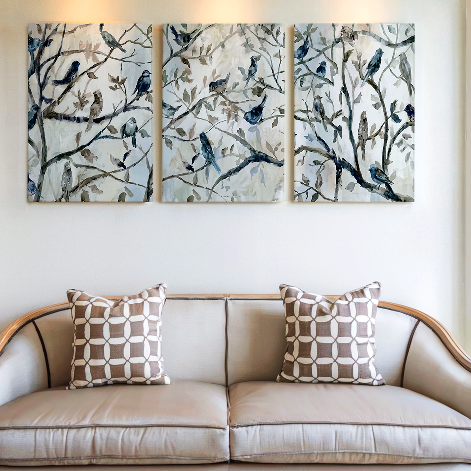 3 Pieces Birds Branches Subtle Large Wall Art Set for Living Room Set Of 3