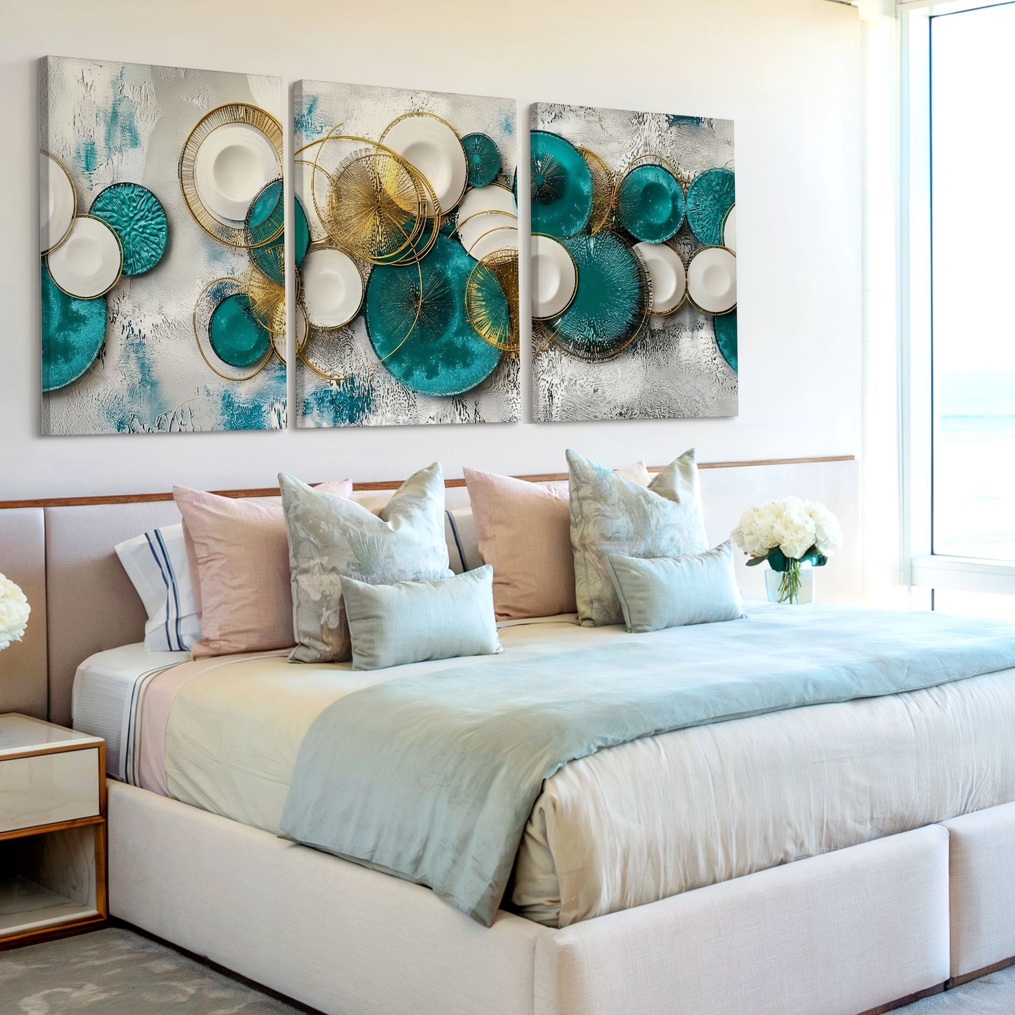 3 Pieces Abstract Gold Large Wall Art Canvas Set for Living Room Set Of 3
