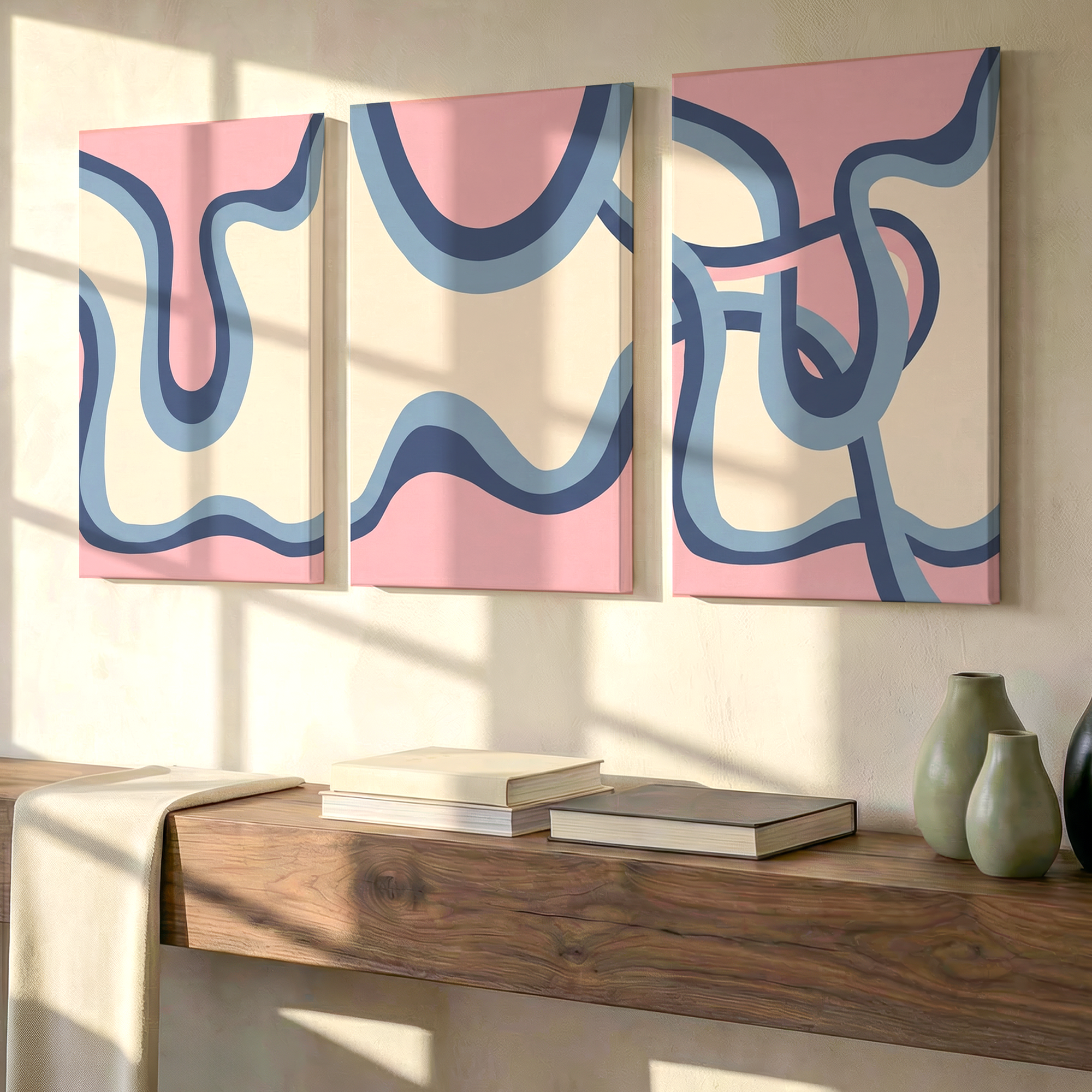 3 Pieces Abstract Geometric Pastel Large Wall Art Set for Bedroom Set Of 3