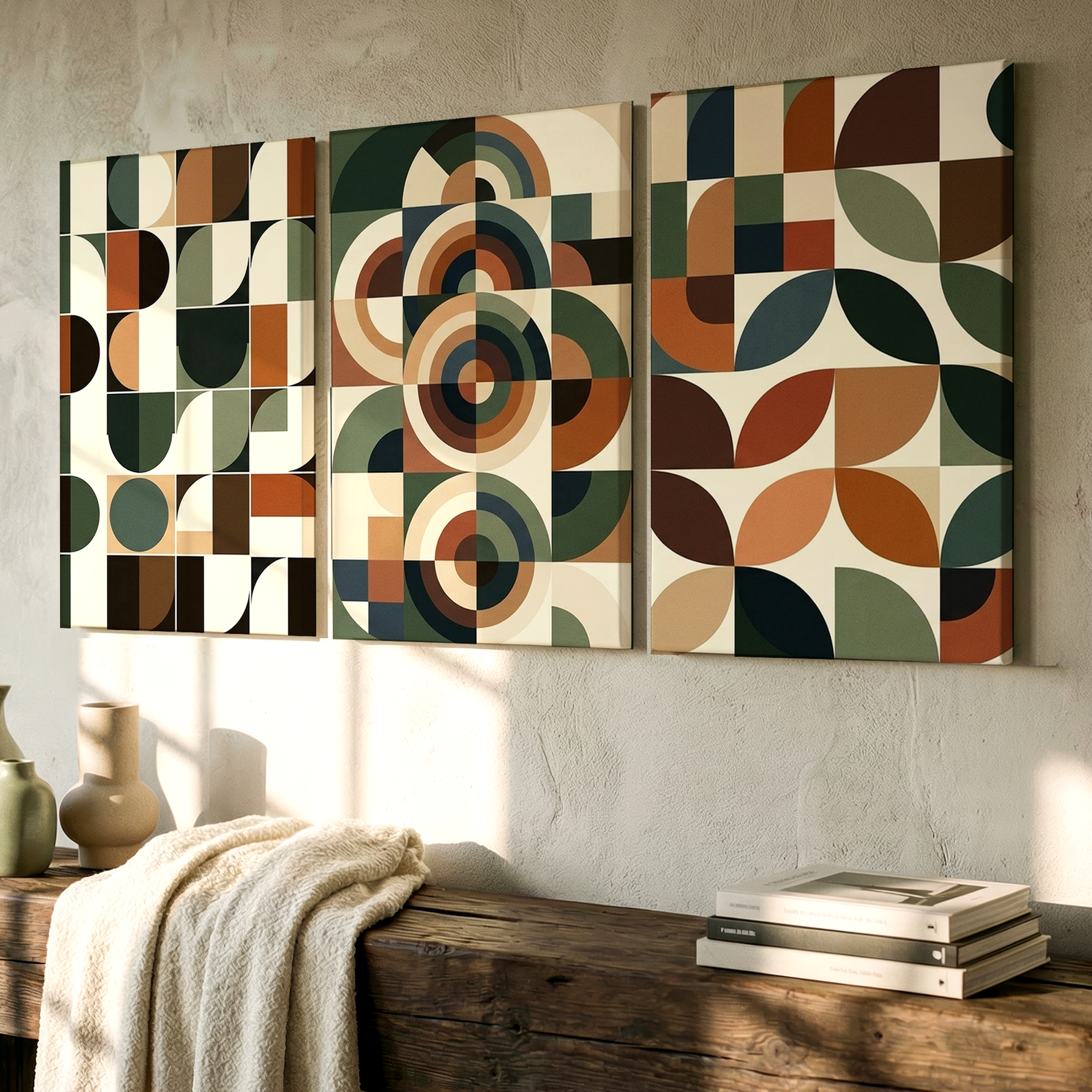 3 Pieces Bauhaus Geometric Abstract Modern Large Wall Art for Living Set Of 3