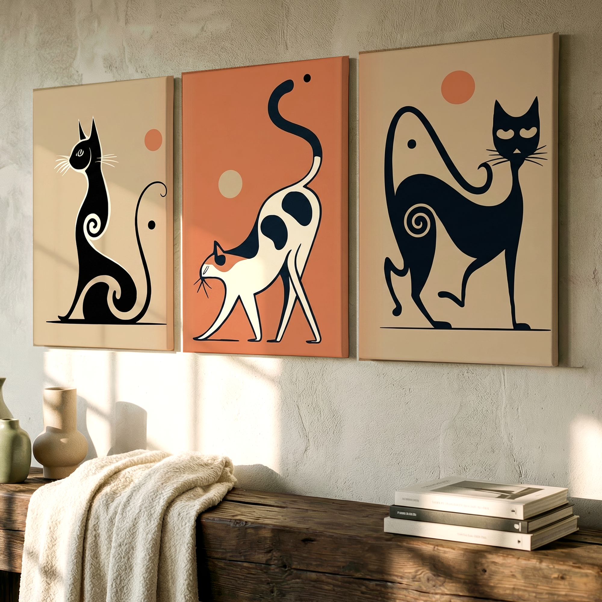3 Pieces Modern Minimalist Cat Large Wall Art Set for Living Room Set Of 3