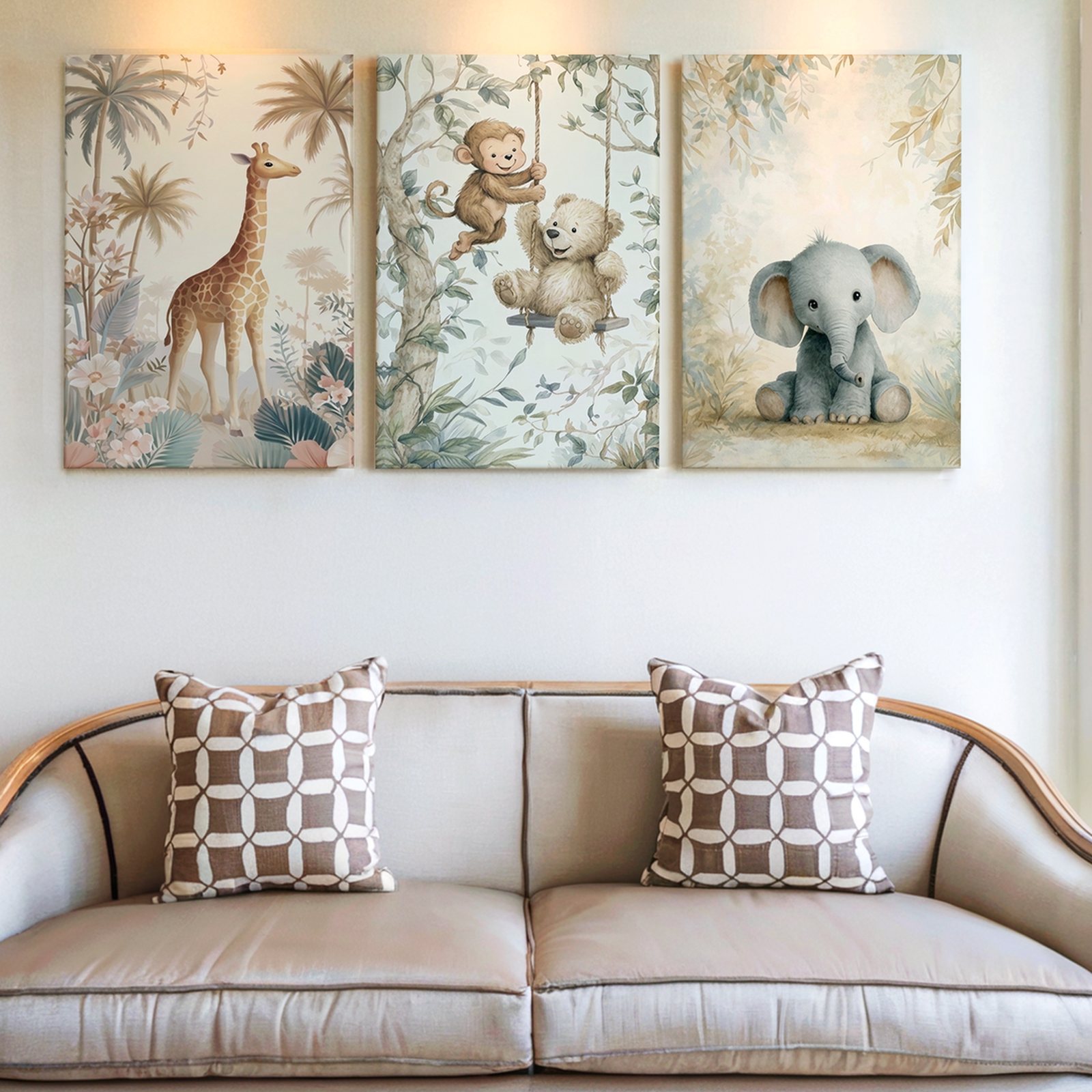 3 Pieces Safari Animal Large Wall Art Canvas Set for Living Room Set Of 3