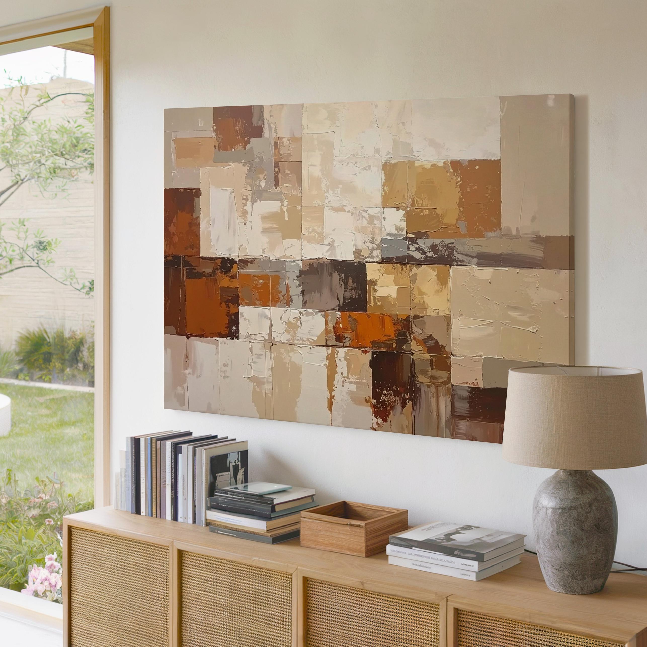 Warm Geometry Abstract Canvastextured Earth Tone Modern Art Wall Art - Bild 3 von 8
