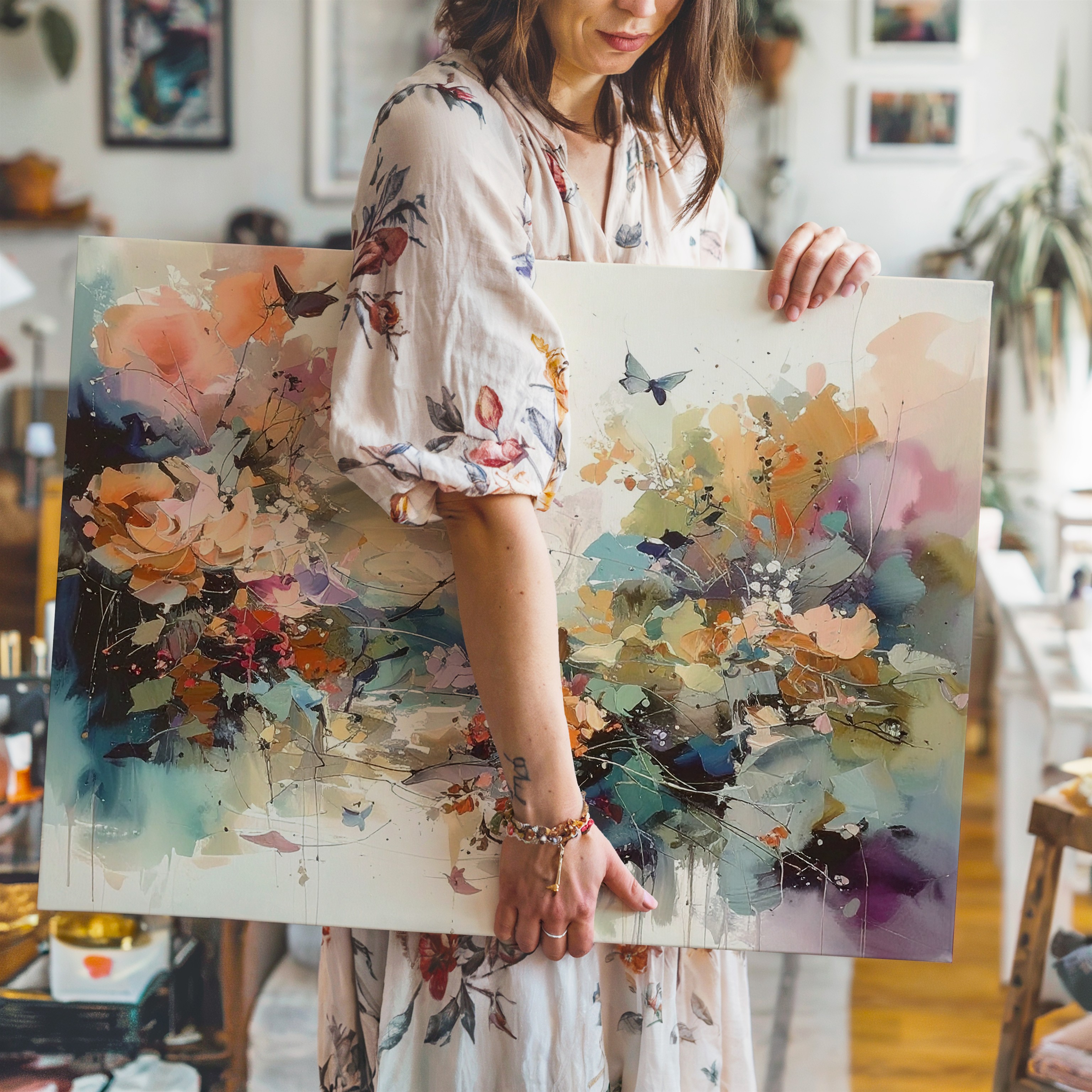 Dreamscape Garden Abstract Canvaswhimsical Floral Watercolor Art Wall Art - Bild 5 von 8