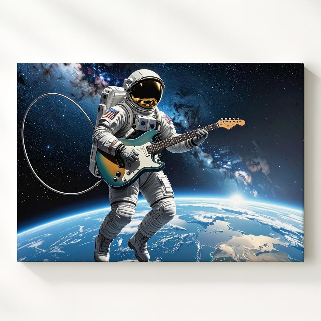 Astronaut Guitarist Canvasplaying Music In The Cosmos Wall Art - Picture 1 of 8