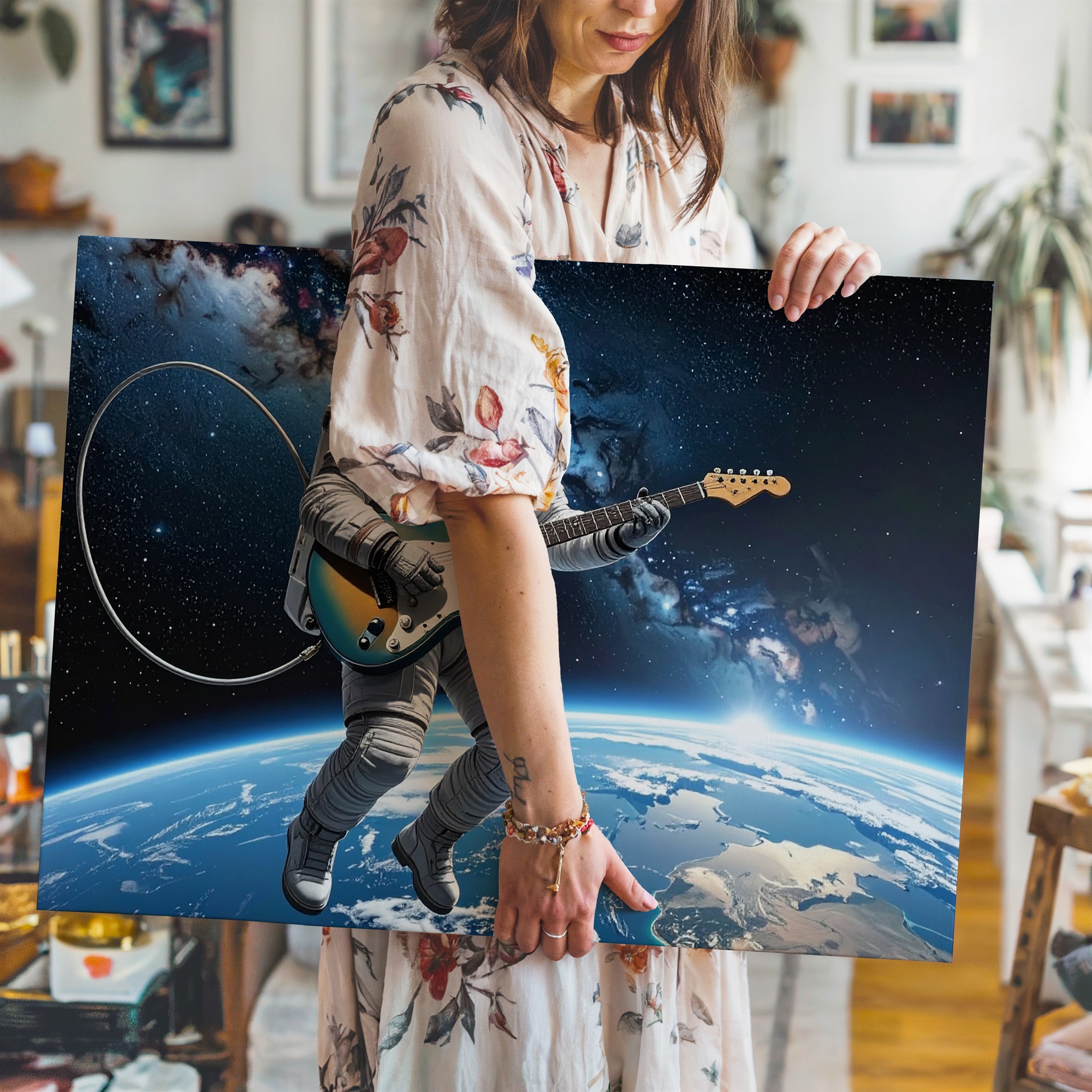 Astronaut Guitarist Canvasplaying Music In The Cosmos Wall Art - Picture 5 of 8