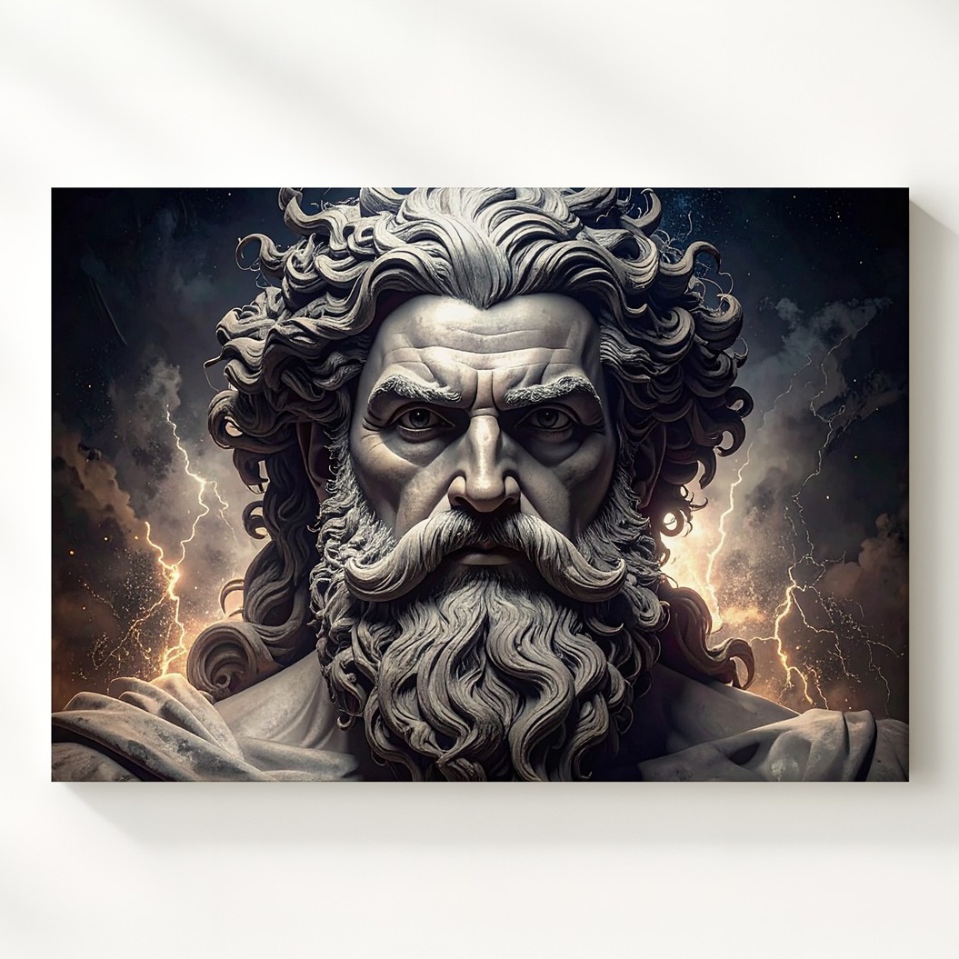 Wrath Of The Divine Canvasgrayscale God Bust With Lightning Energy Wall Art - Imagen 1 de 8