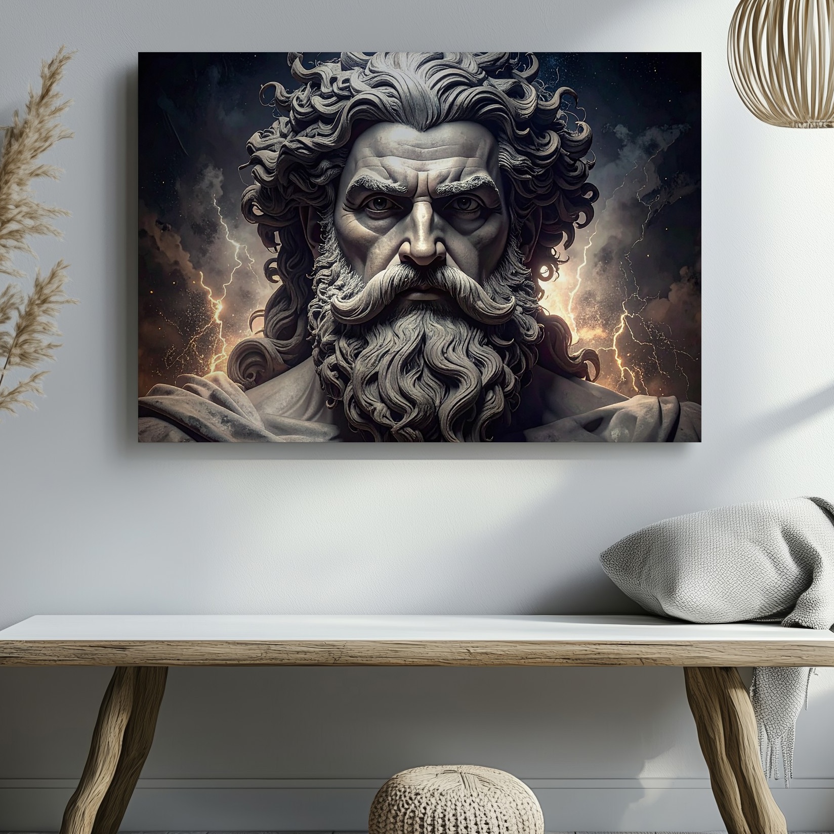 Wrath Of The Divine Canvasgrayscale God Bust With Lightning Energy Wall Art - Imagen 2 de 8