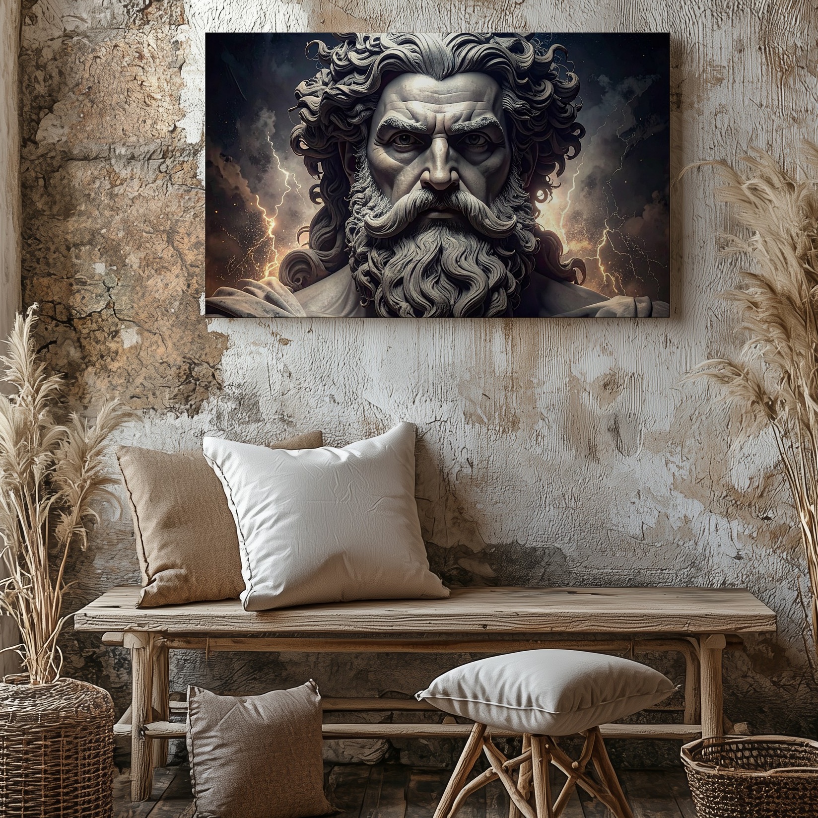 Wrath Of The Divine Canvasgrayscale God Bust With Lightning Energy Wall Art - Imagen 4 de 8