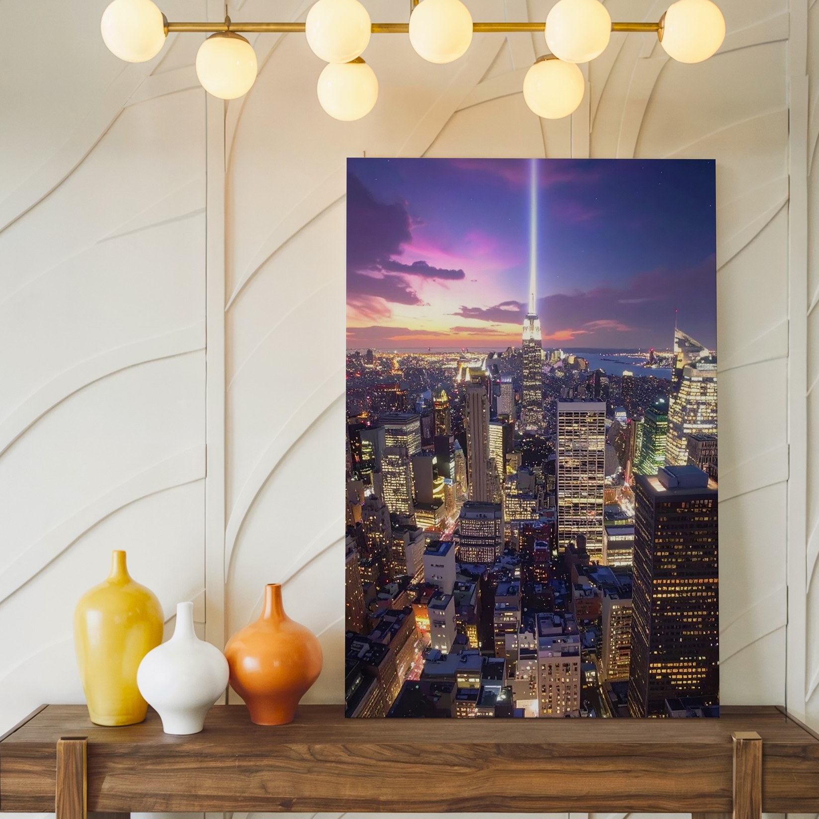 Wandbild Mystische Nacht Skyline Strahlender Strahl Vertikal Stadtbild Gesehen Leinwand - Bild 2 von 8