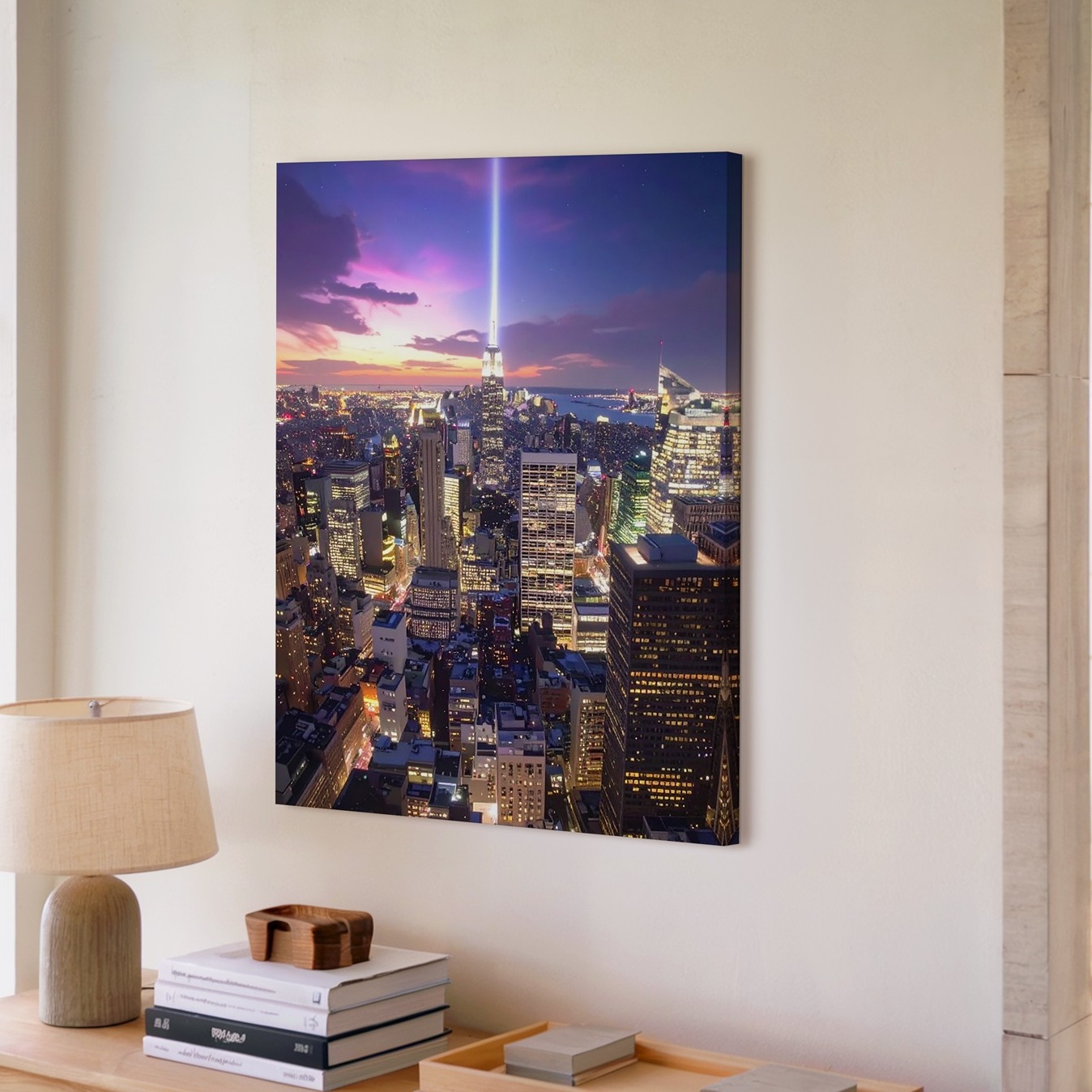 Wandbild Mystische Nacht Skyline Strahlender Strahl Vertikal Stadtbild Gesehen Leinwand - Bild 3 von 8