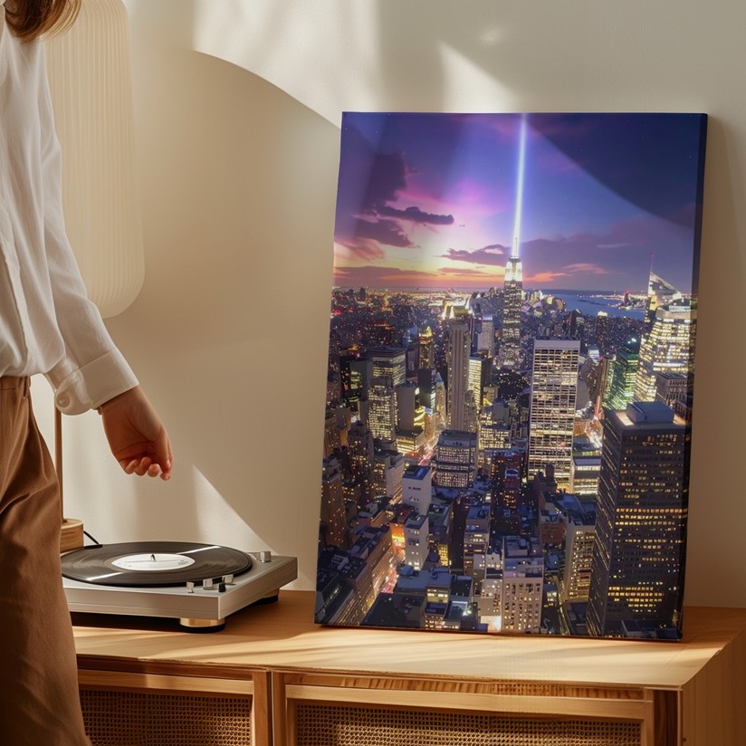 Wandbild Mystische Nacht Skyline Strahlender Strahl Vertikal Stadtbild Gesehen Leinwand - Bild 4 von 8