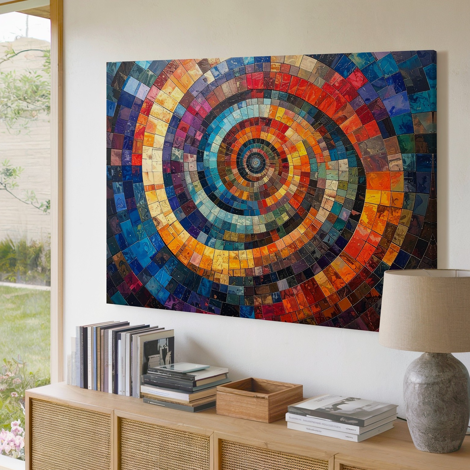 Lebendige Spirale Mosaik Leinwand Bunt Geometrisch Abstrakt Wandkunst What If Joy - Bild 3 von 8