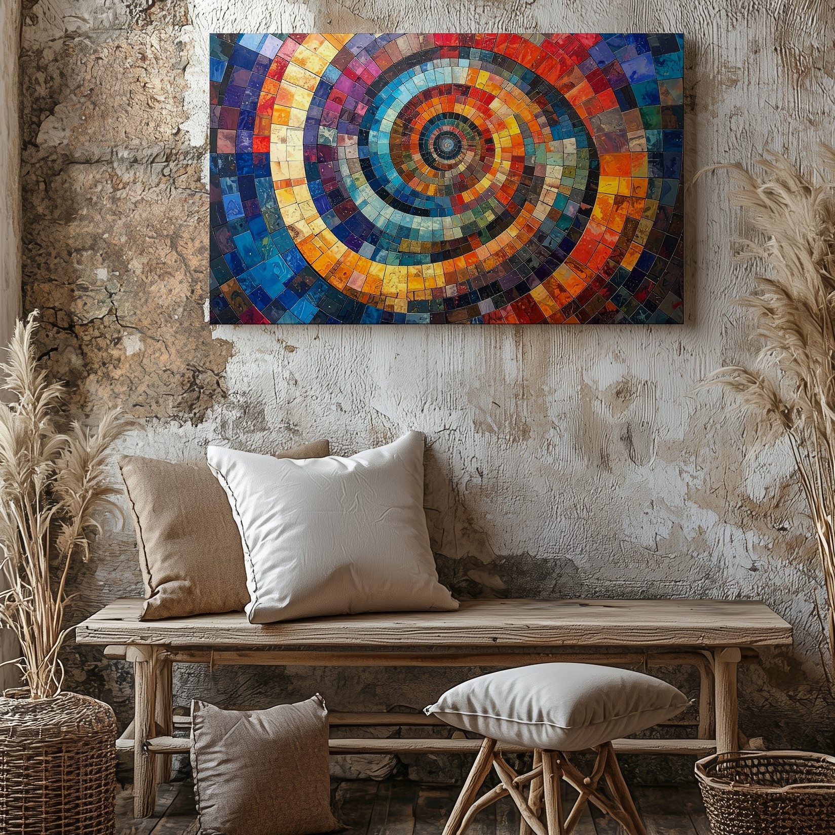 Lebendige Spirale Mosaik Leinwand Bunt Geometrisch Abstrakt Wandkunst What If Joy - Bild 4 von 8