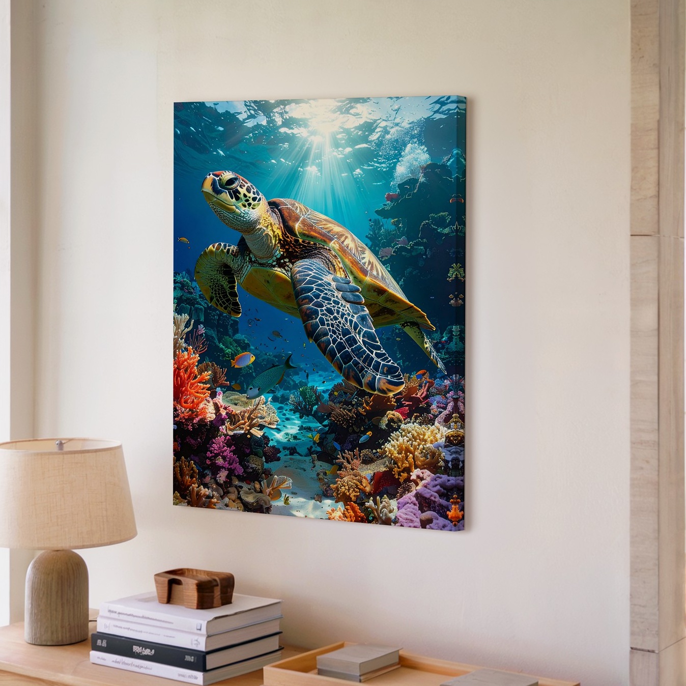 Sea Turtle & Coral Reef Canvasphotorealistic Ocean Scene Wall Art - Bild 3 von 8