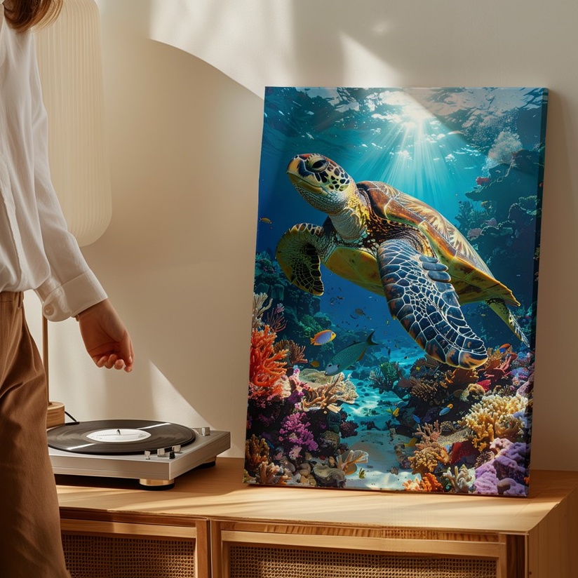 Sea Turtle & Coral Reef Canvasphotorealistic Ocean Scene Wall Art - Bild 4 von 8