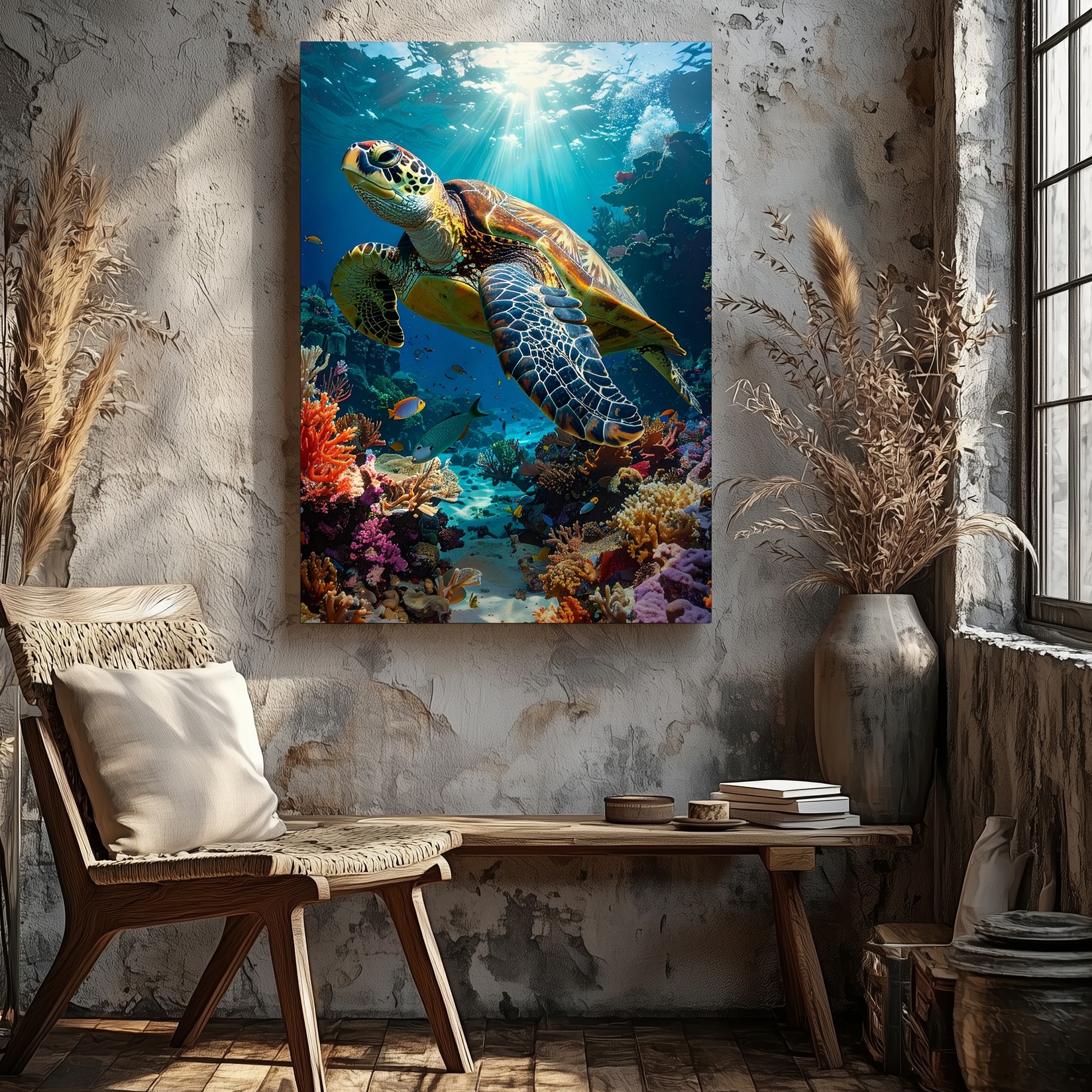 Sea Turtle & Coral Reef Canvasphotorealistic Ocean Scene Wall Art - Bild 5 von 8