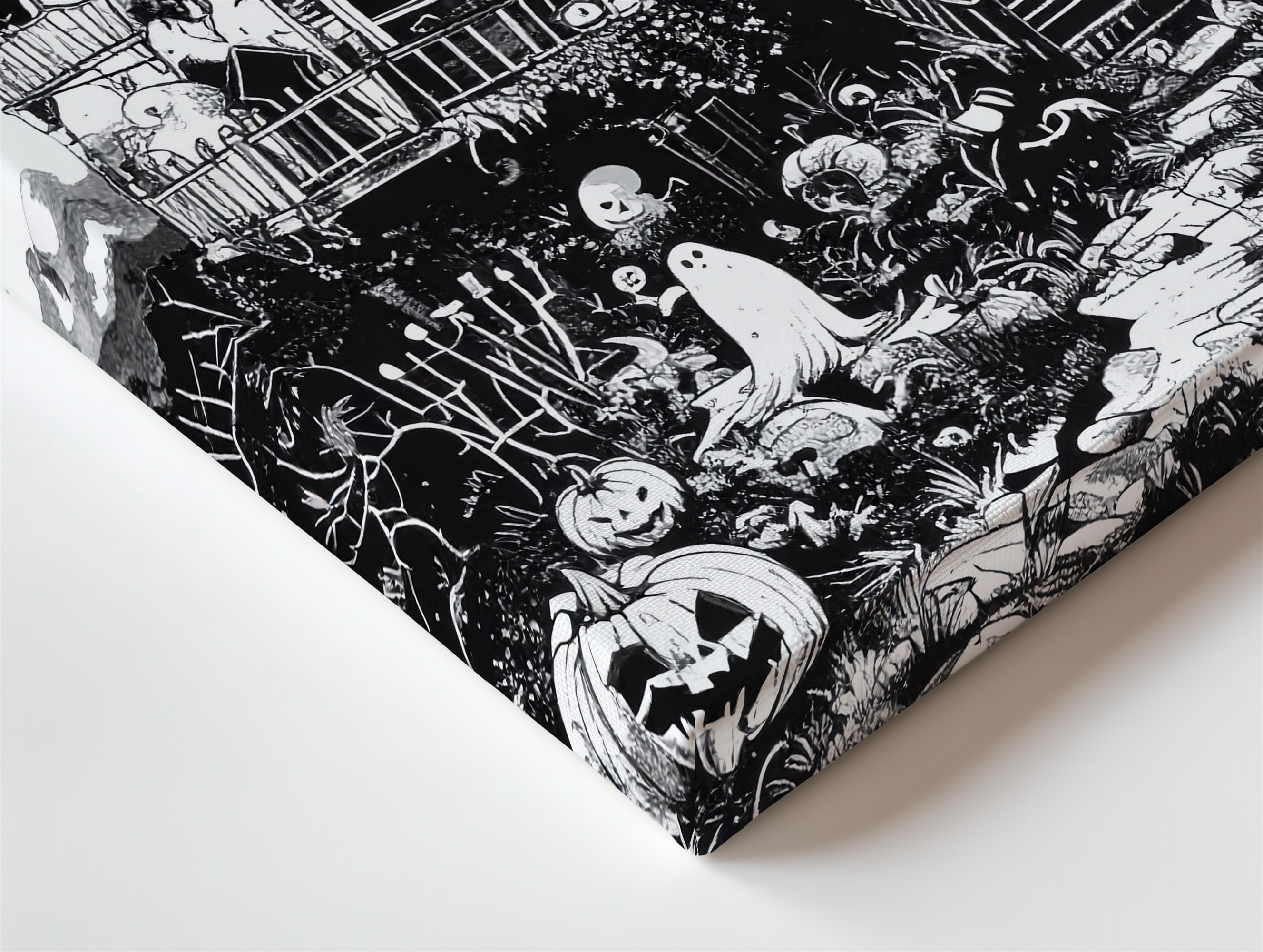Haunted House Line Art Canvas Whimsical Gothic Halloween Illustration Wall Art - Bild 6 von 8