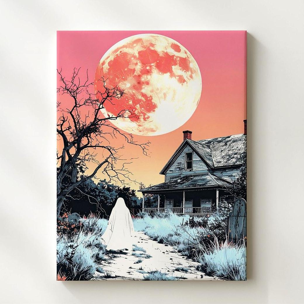 Ghost & Abandoned House Canvas Poetic Halloween Stillness Wall Art - Bild 1 von 8