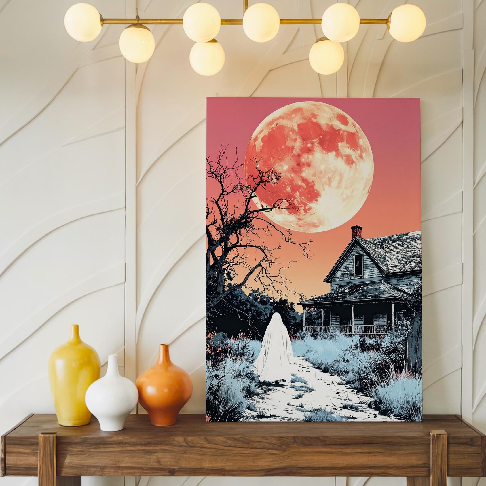 Ghost & Abandoned House Canvas Poetic Halloween Stillness Wall Art - Bild 2 von 8