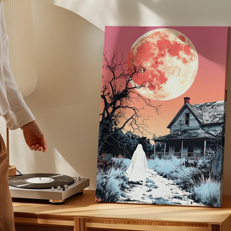 Ghost & Abandoned House Canvas Poetic Halloween Stillness Wall Art - Bild 4 von 8