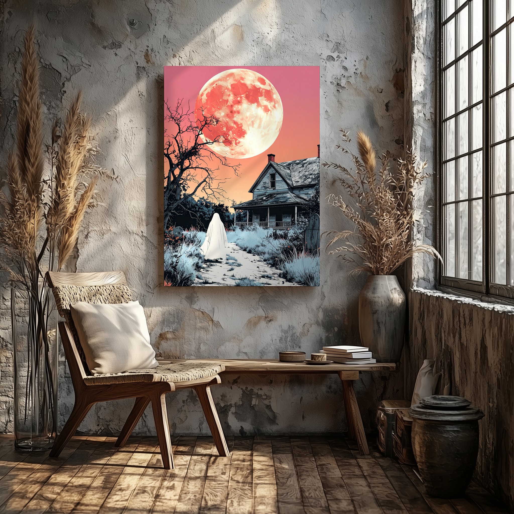 Ghost & Abandoned House Canvas Poetic Halloween Stillness Wall Art - Bild 5 von 8