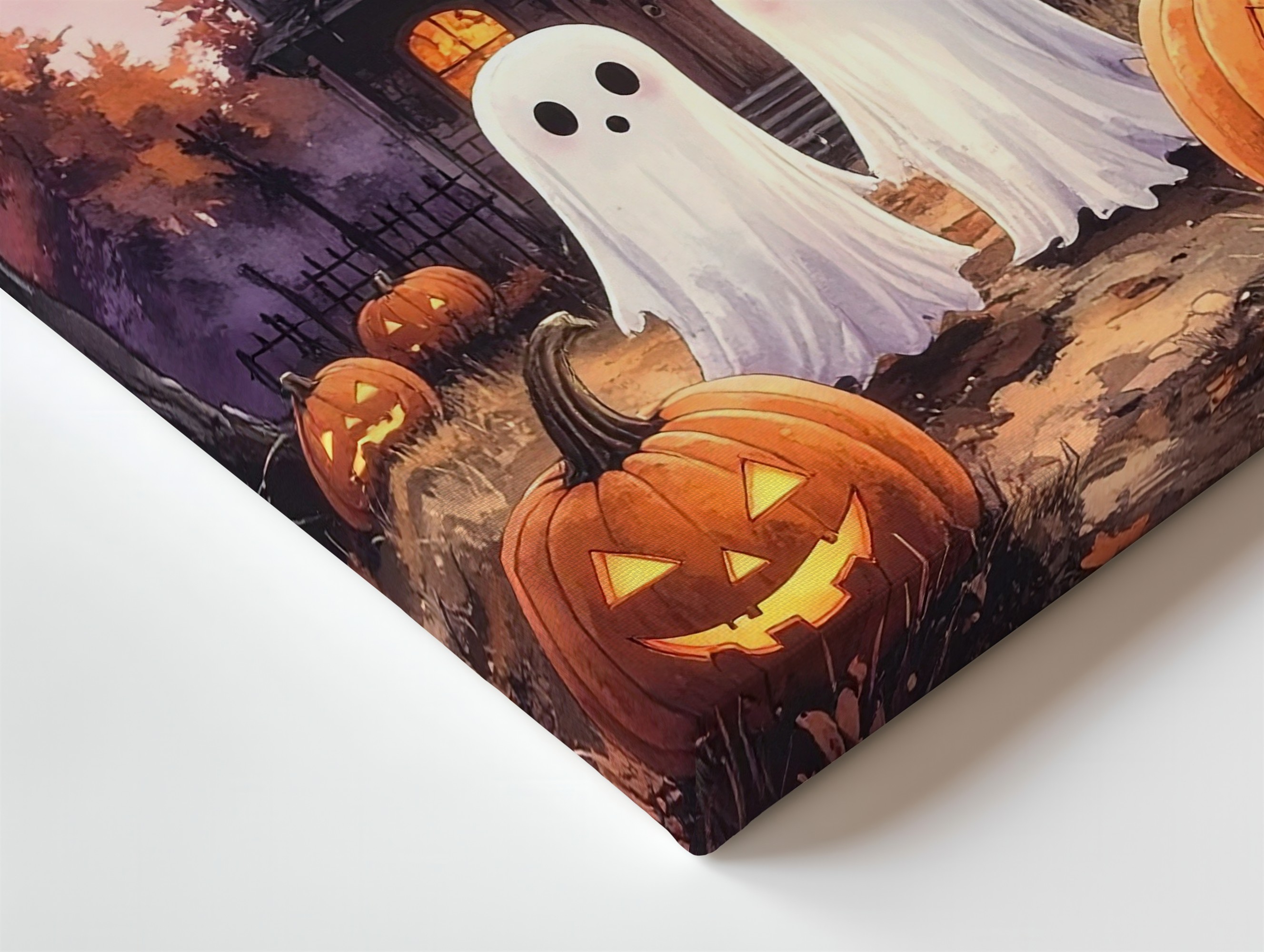 Playful Ghosts & Haunted House Canvas Whimsical Halloween Wall Art - Imagen 6 de 8